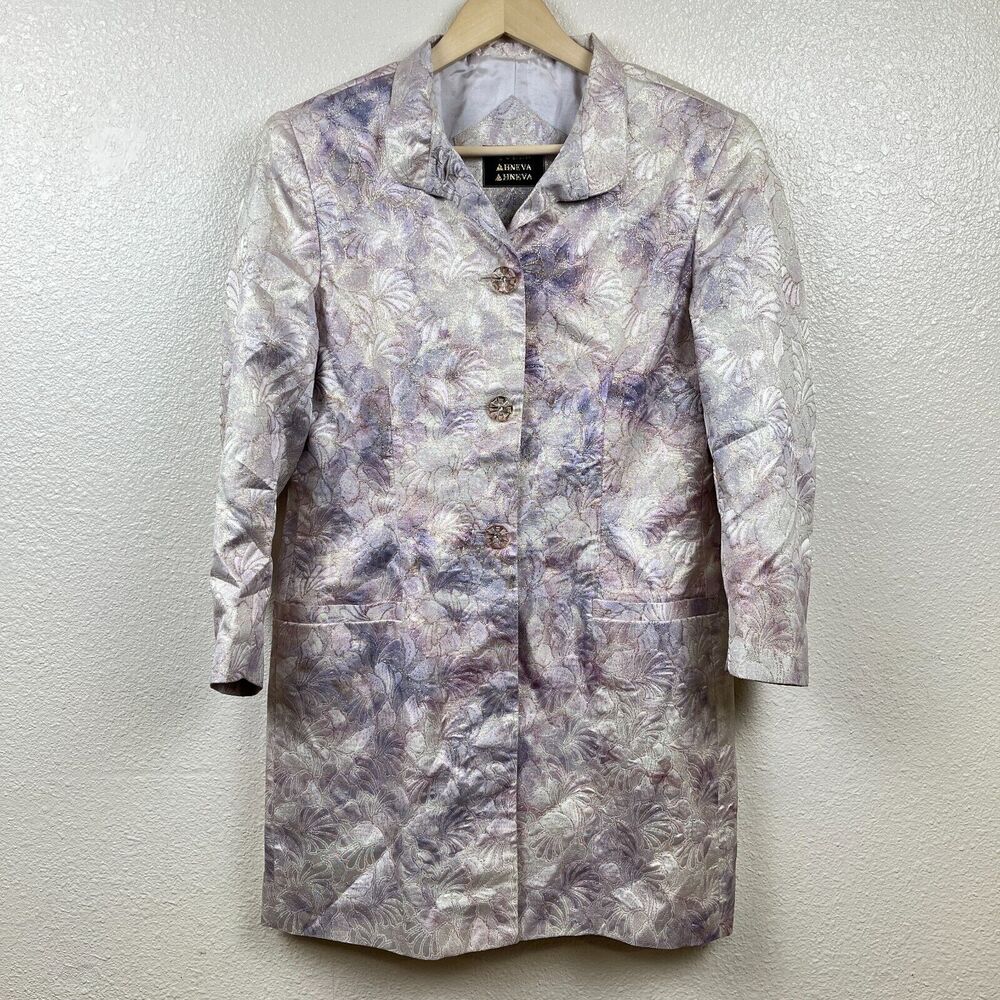 Queen HNEVA Floral Purple Silk Coat Women 35" Womens Large